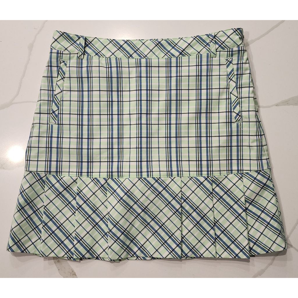 Plaid Pleated Women’s Skort in Light Green and Navy